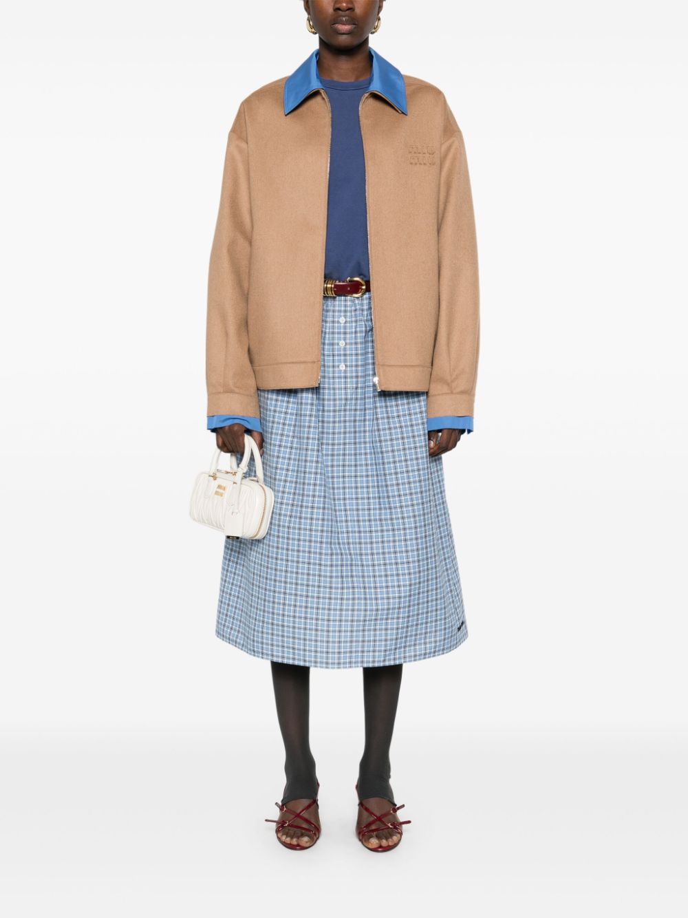 Miu Miu plaid-check midi skirt - Blauw