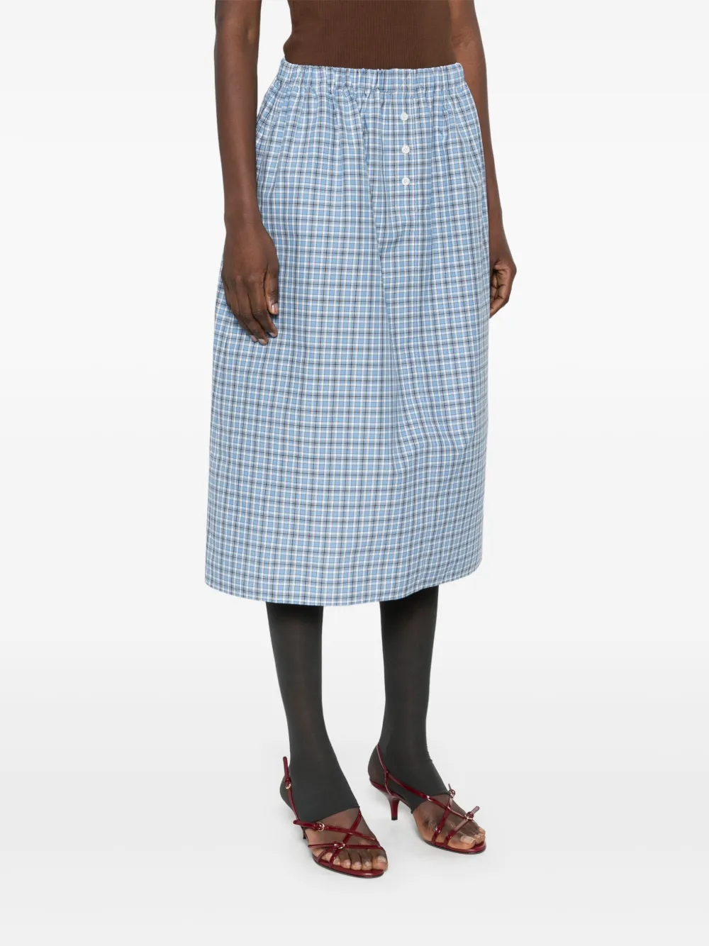 Miu Geruite midi-rok Blauw