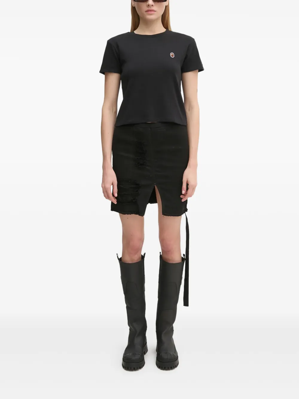 A BATHING APE T-shirt met geborduurd logo Zwart