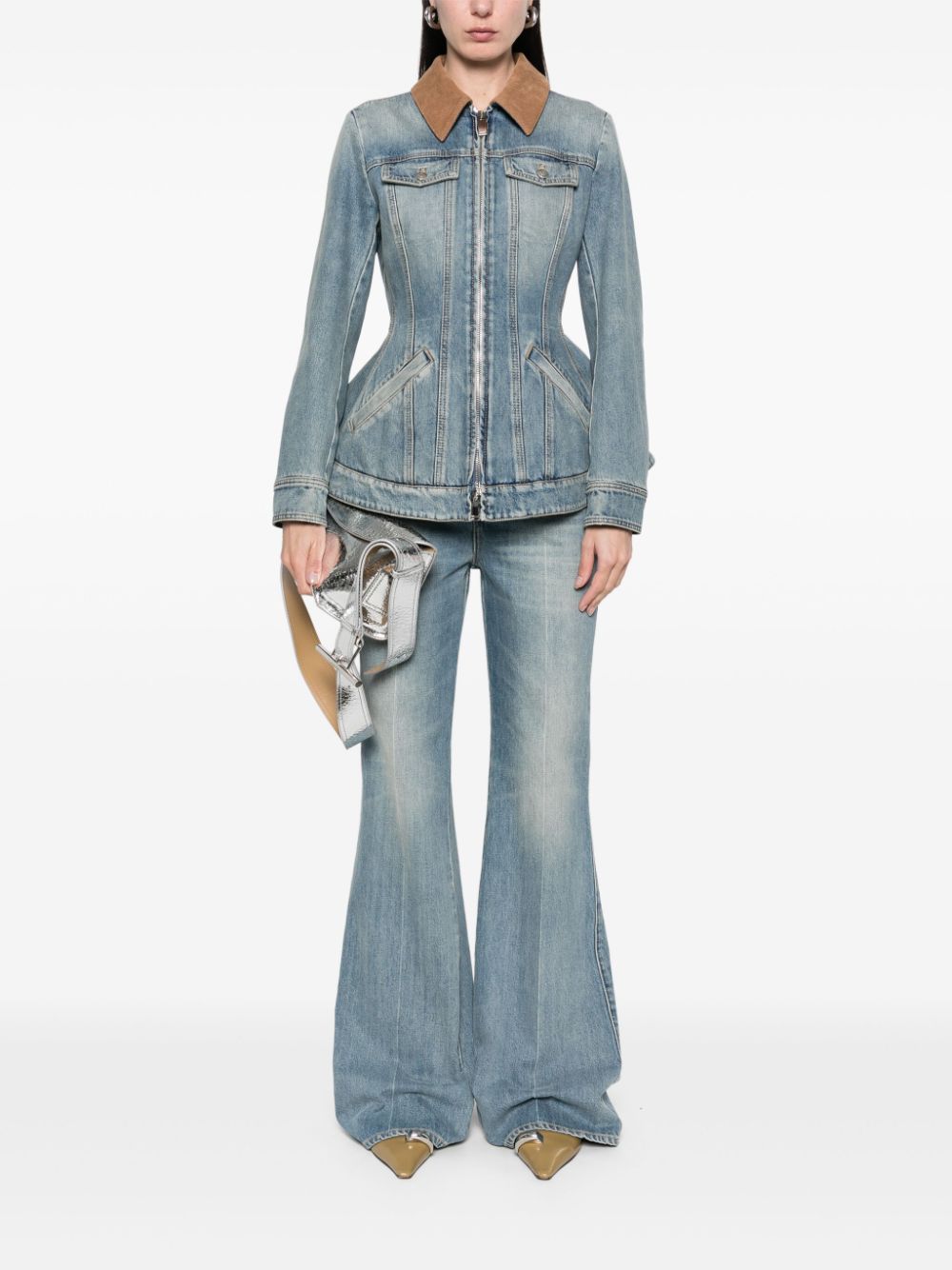 Alexander McQueen peplum denim jacket - Blauw