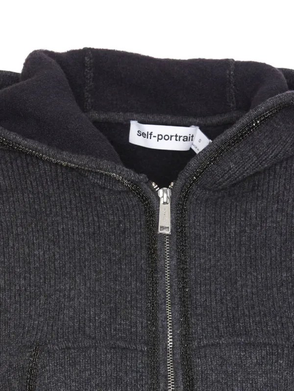 Self-Portrait クロップド ニットパーカー | グレー | FARFETCH JP