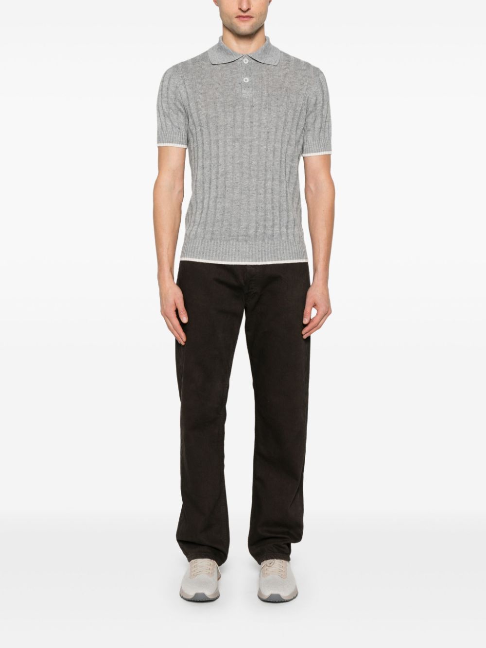 Brunello Cucinelli contrast-trim polo shirt - Grijs