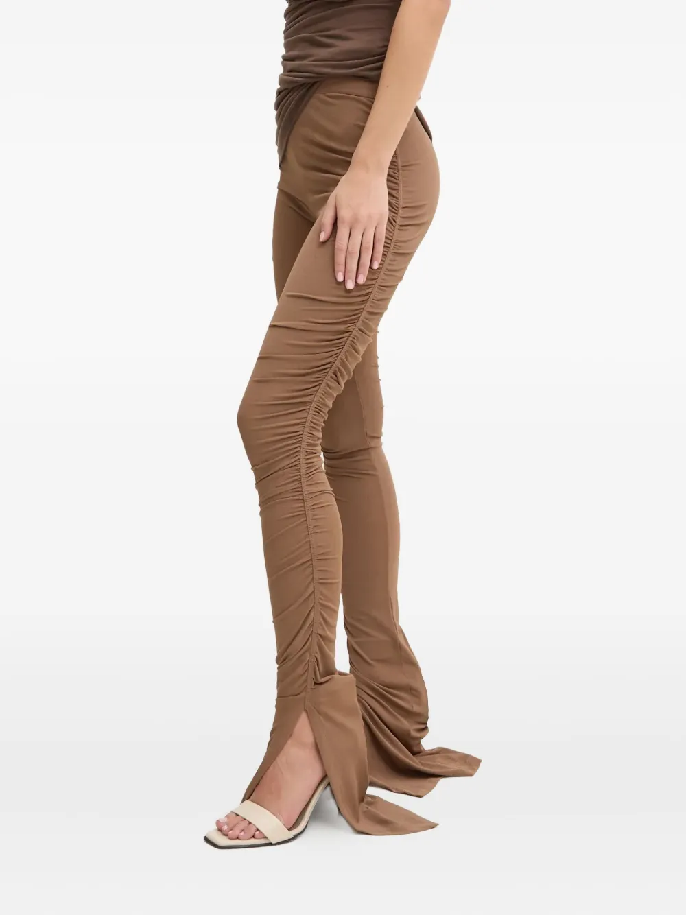 Rick Owens Lilies Broek met ruches en split Bruin