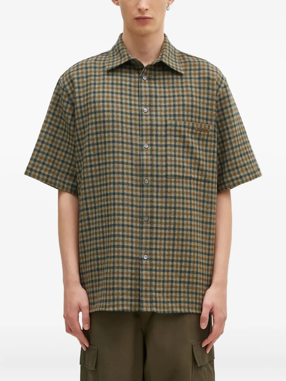 DARKPARK checked short-sleeve shirt | Green | Image 1