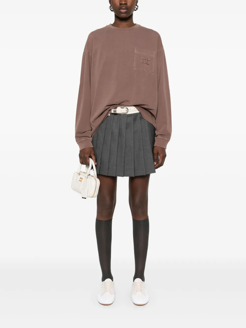  Miu Miu Logo-patch T-shirt - Brown 