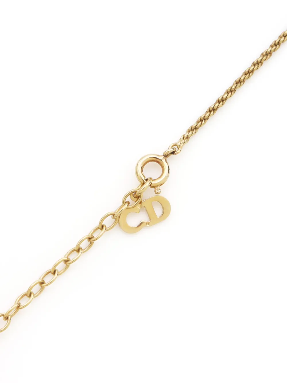 Pre-owned Dior 1990s Cd Rhinestone Necklace In Gold