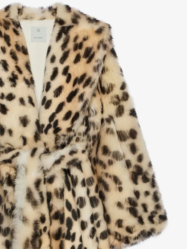 Givenchy Oversized Coat In Fur With Leopard Print | Neutrals