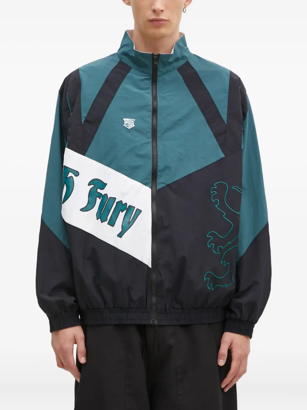 Neighborhood panelled lion-embroidered jacket Zwart