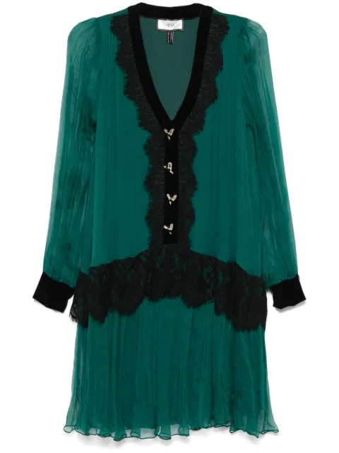 NISSA vestido corto de seda con encaje incorporado