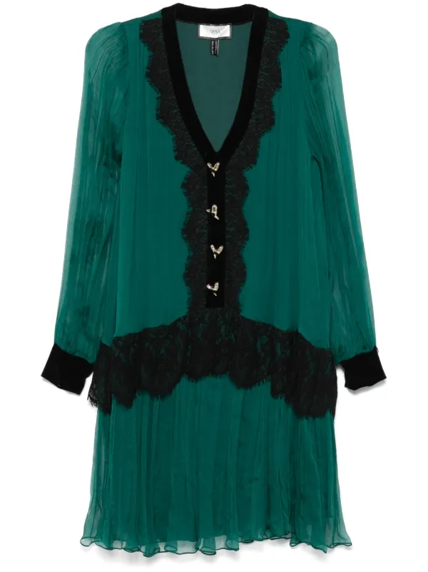 NISSA lace-insert Silk Mini Dress | Green | FARFETCH
