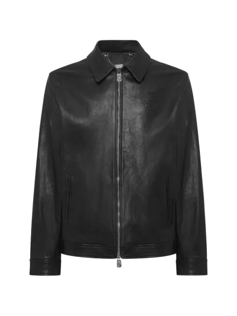 Billionaire logo-plaque leather jacket 