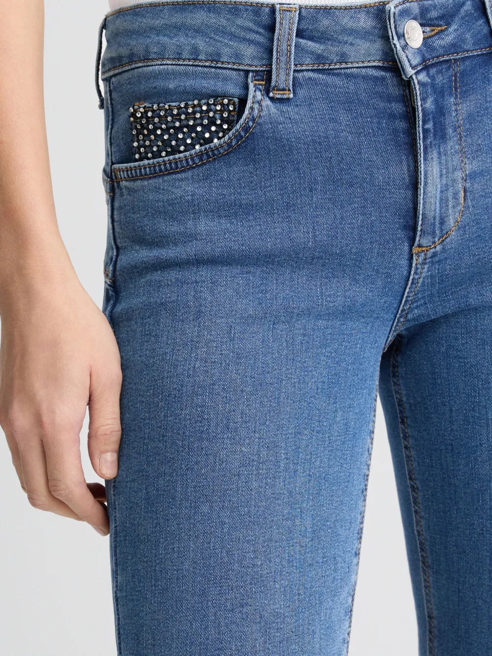 Shop Liu •jo Gemstones-detail Jeans In Blue