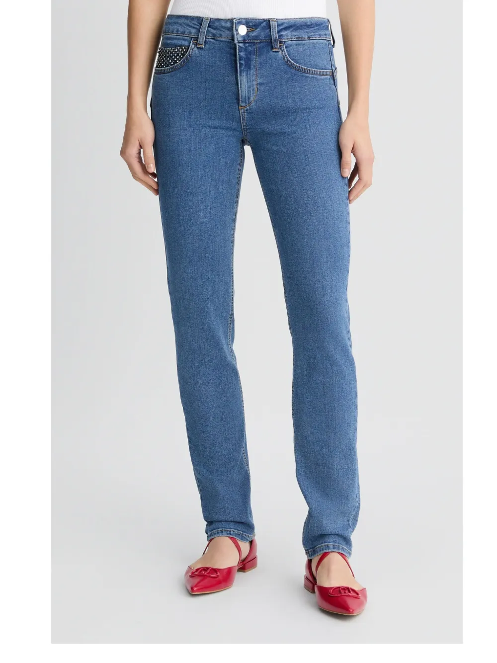 Shop Liu •jo Gemstones-detail Jeans In Blue