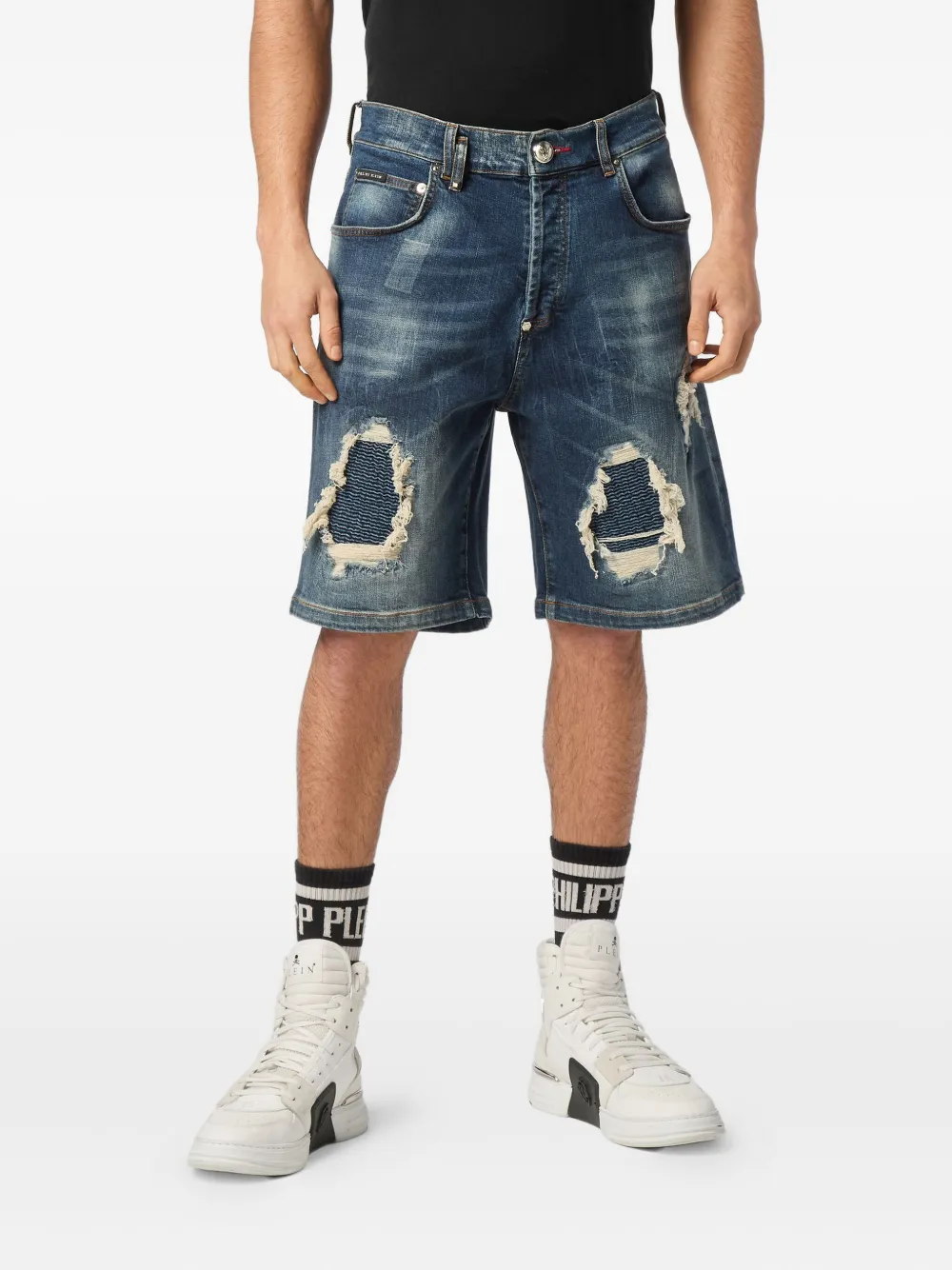 Philipp Plein Gerafelde shorts Blauw