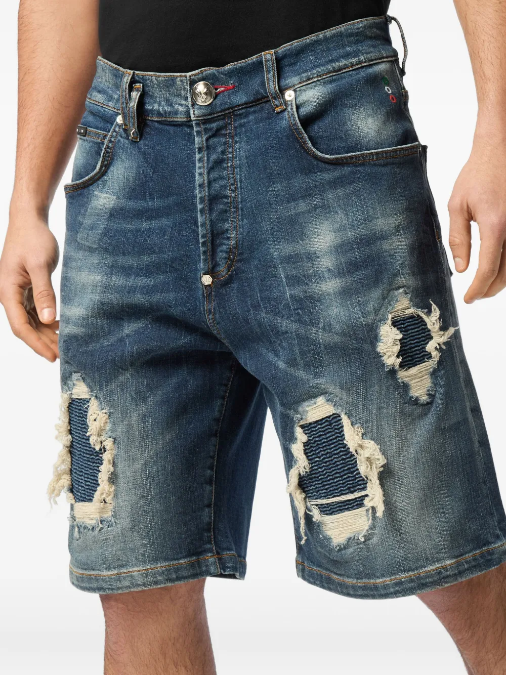 Philipp Plein Gerafelde shorts Blauw