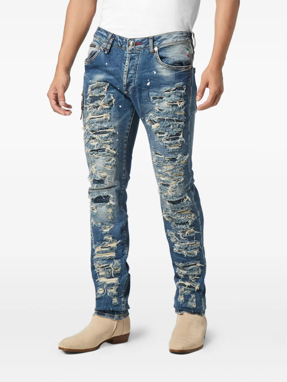 Philipp Plein Jeans met verfspetters - Blauw