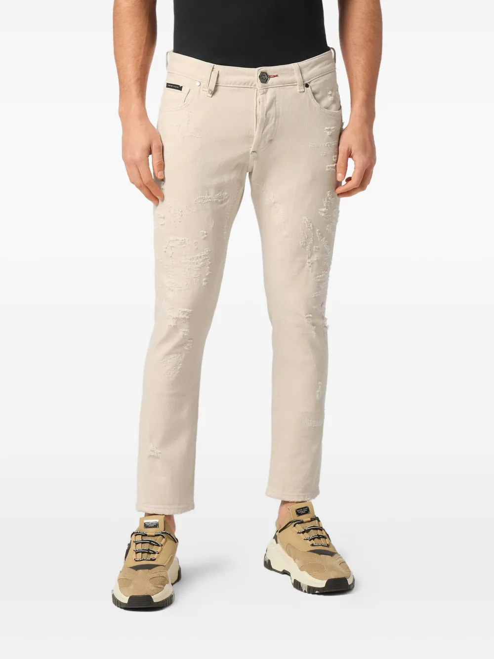 Philipp Plein Jeans met logopatch Beige
