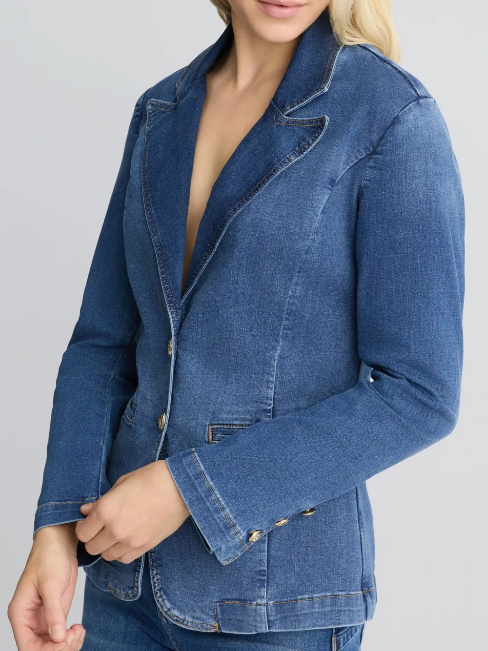 Shop Liu •jo Denim Blazer In Blue