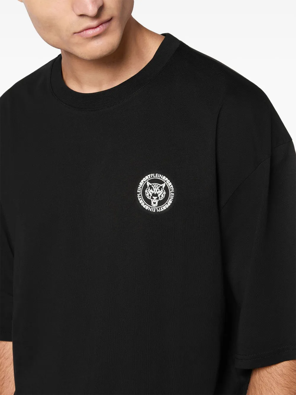 Plein Sport Katoenen T-shirt met ronde hals Zwart