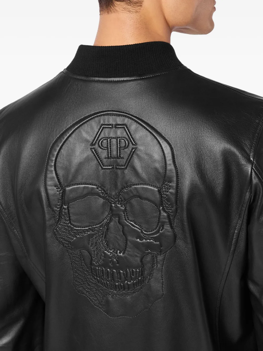 Philipp Plein Leren jack met doodskoppatroon Zwart
