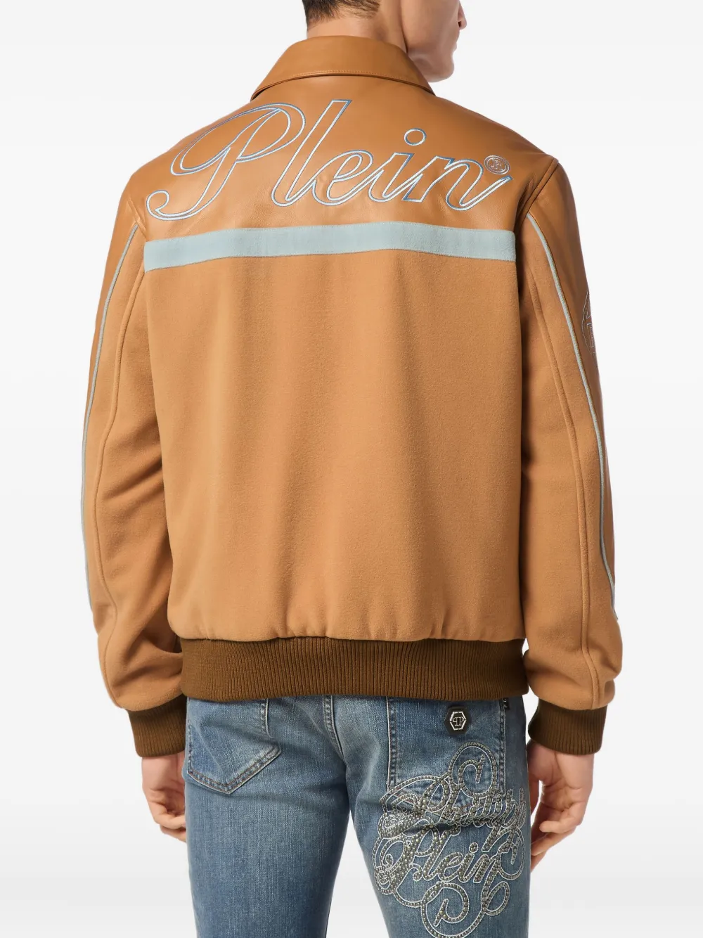 Philipp Plein Coster leren jack Beige