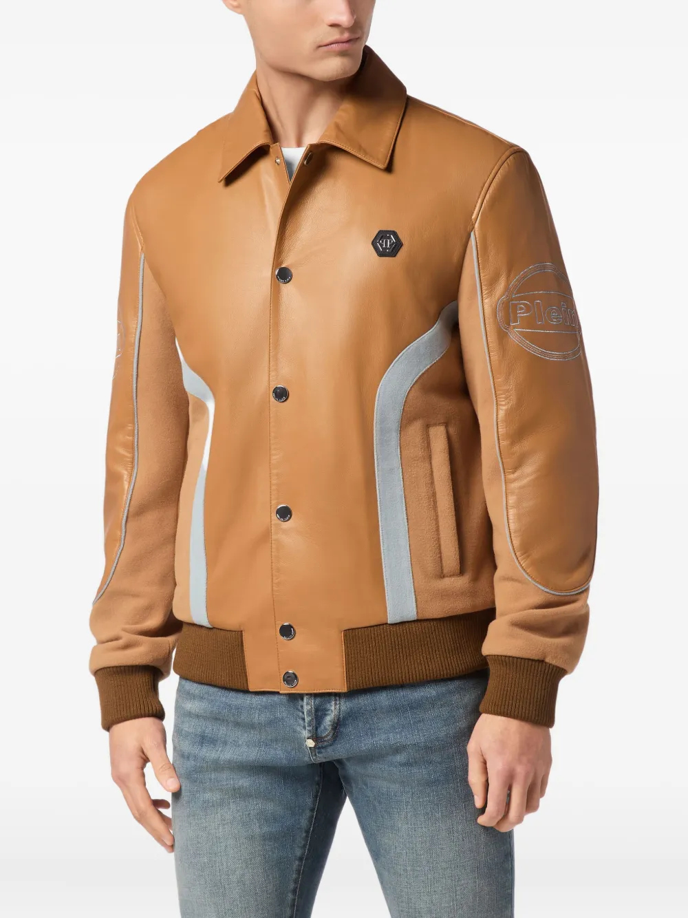 Philipp Plein Coster leren jack Beige