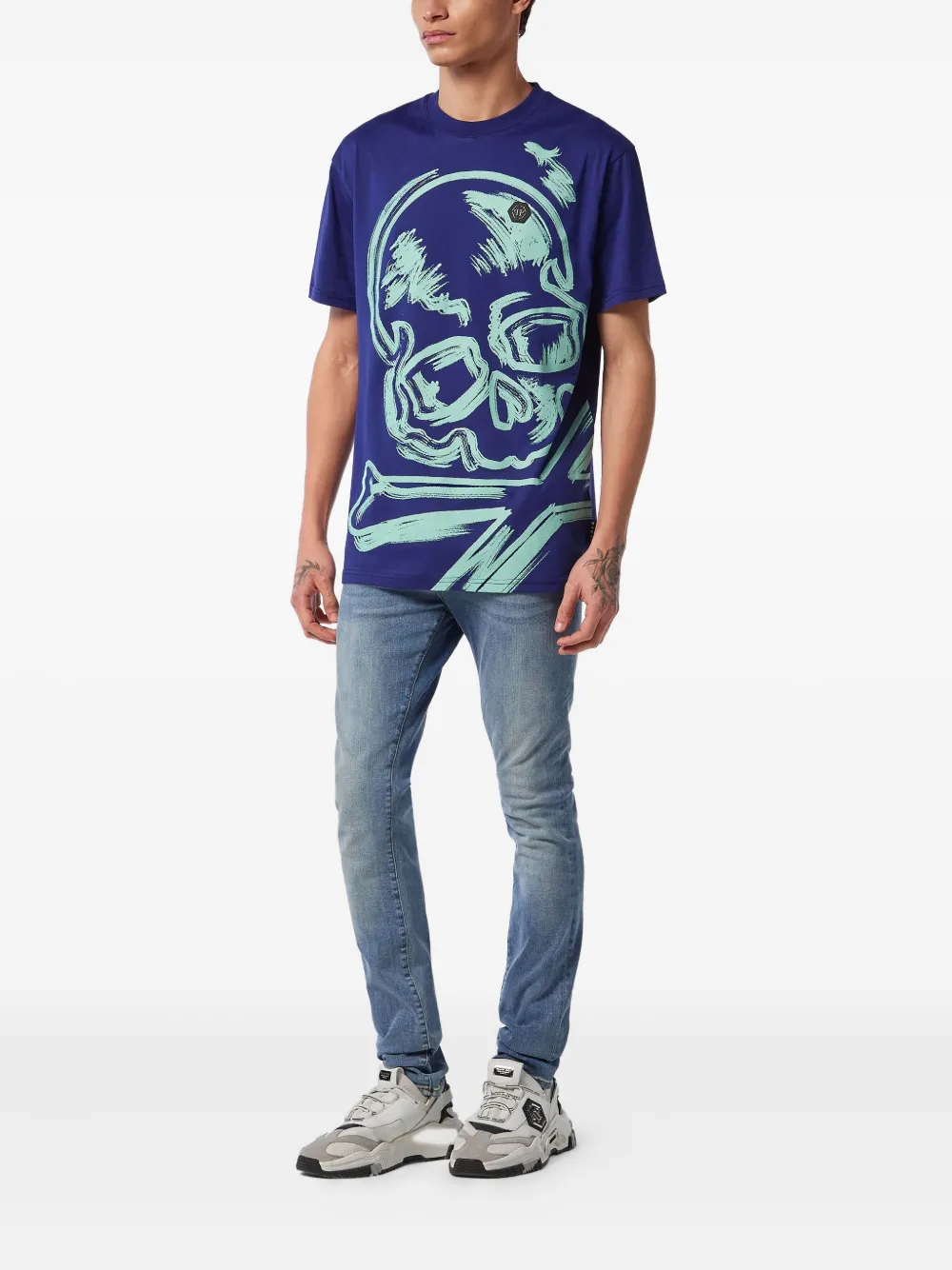 Philipp Plein T-shirt met doodskop Blauw