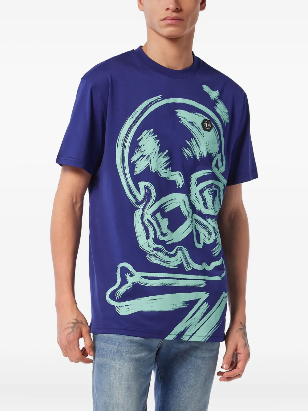 Philipp Plein T-shirt met doodskop Blauw