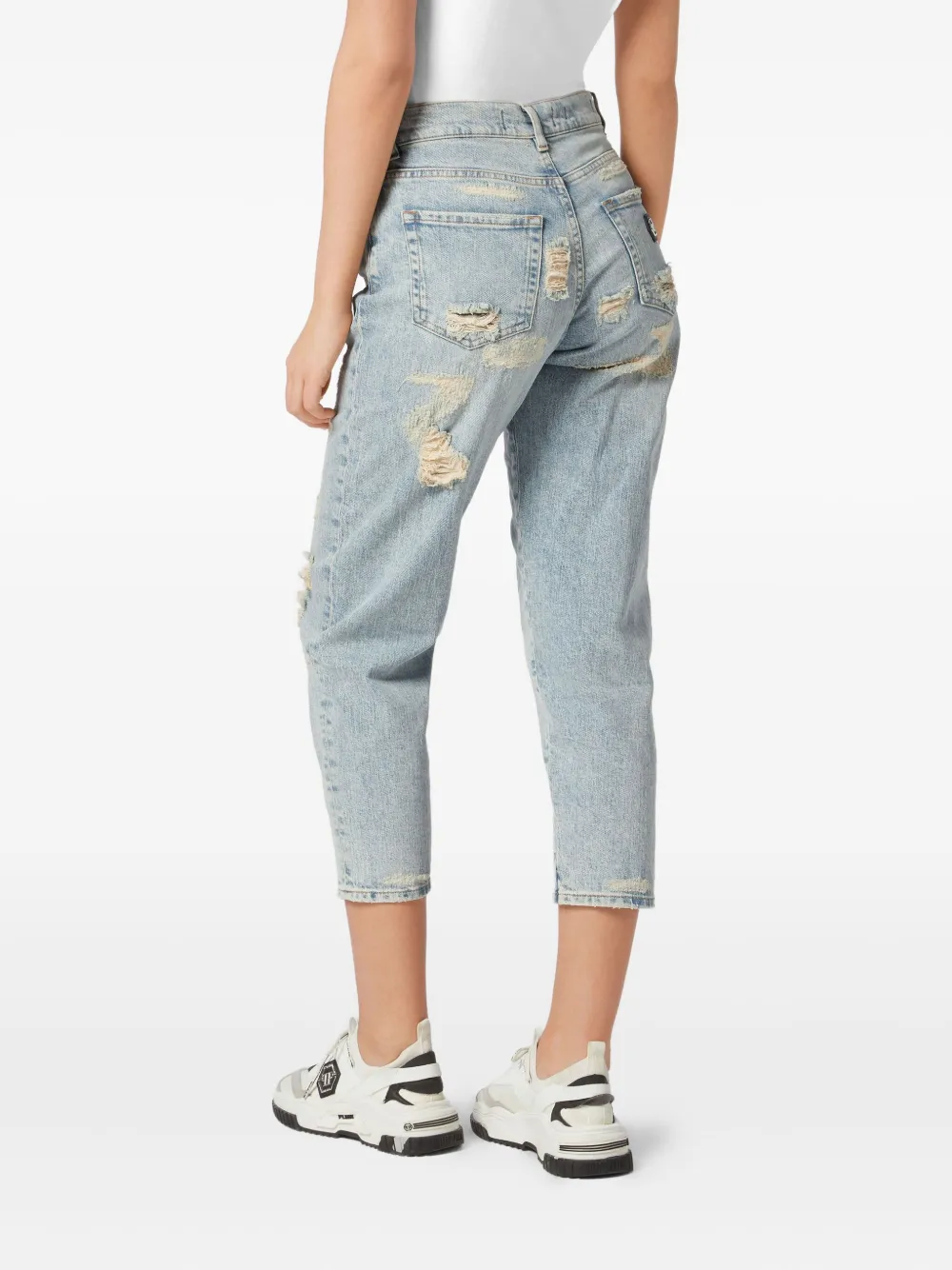 Philipp Plein Ripped Cropped Jeans In Blue