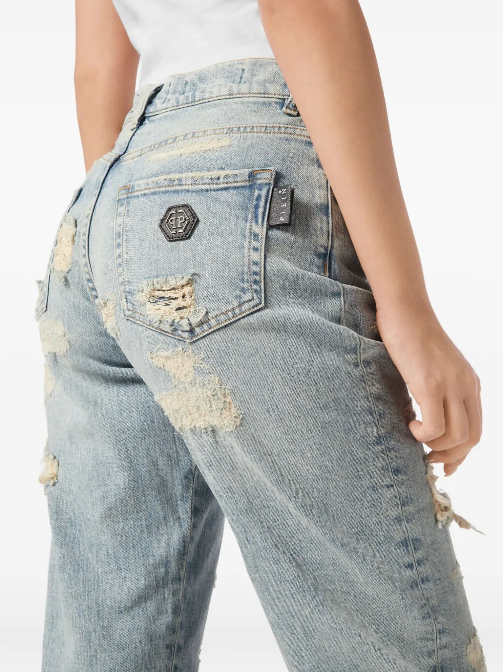 Philipp Plein Ripped Cropped Jeans In Blue