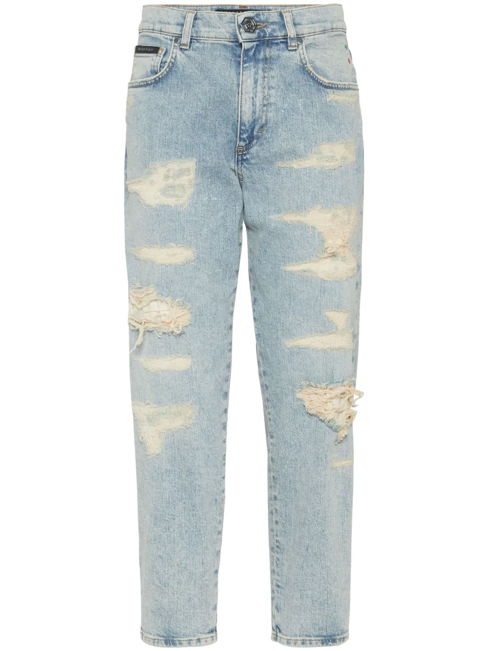 Philipp Plein Ripped Cropped Jeans In Blue