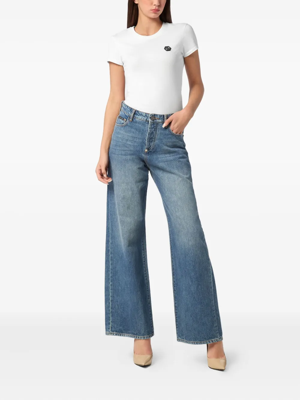 Philipp Plein Jeans met geborduurd logo Blauw