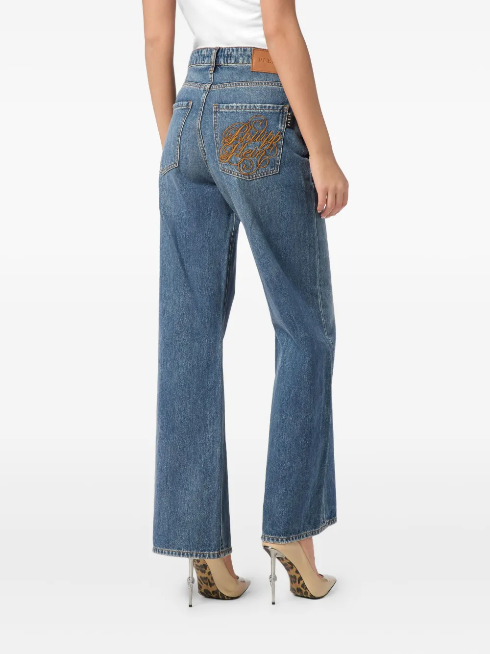 Philipp Plein Jeans met geborduurd logo Blauw