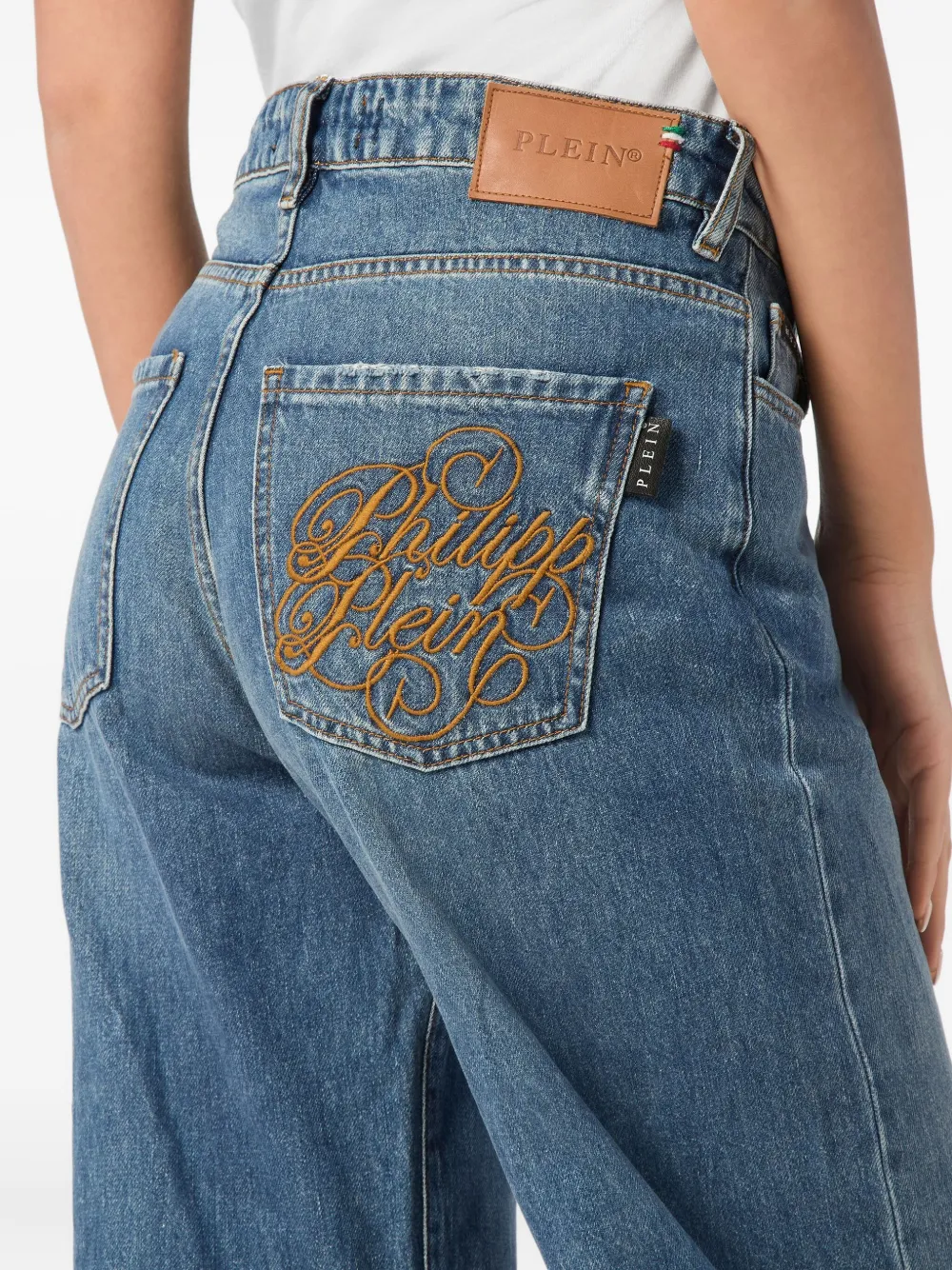 Philipp Plein Jeans met geborduurd logo Blauw