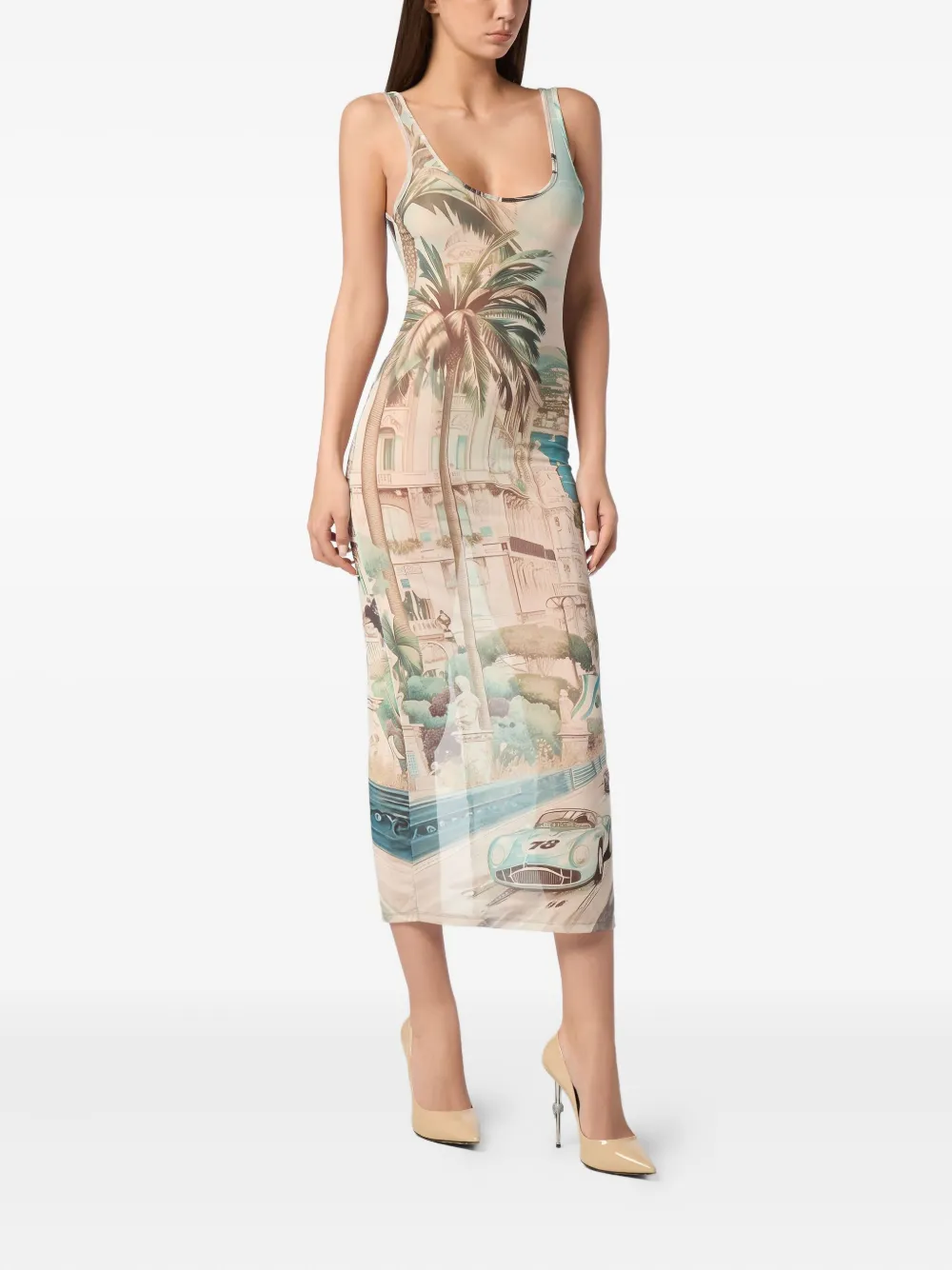 PHILIPP PLEIN ABSTRACT-PRINT MIDI DRESS