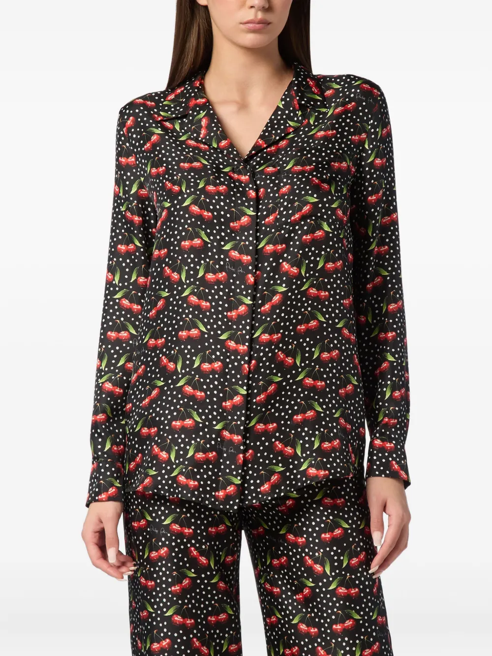Philipp Plein Cherries zijden blouse Zwart
