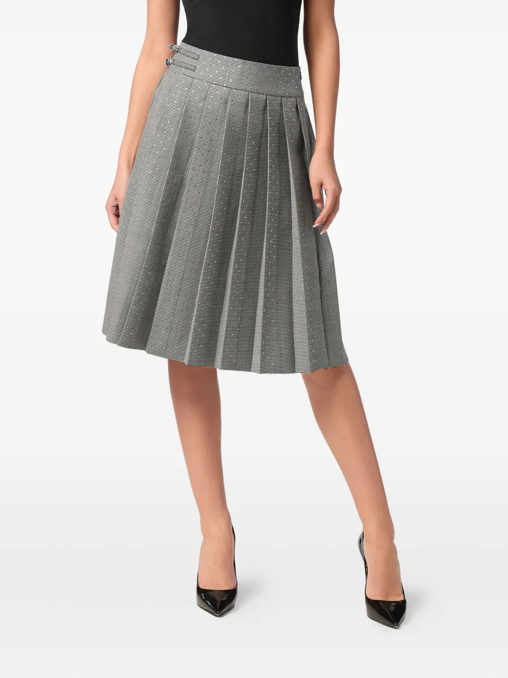 Philipp Plein houndstooth pleated midi skirt Zwart