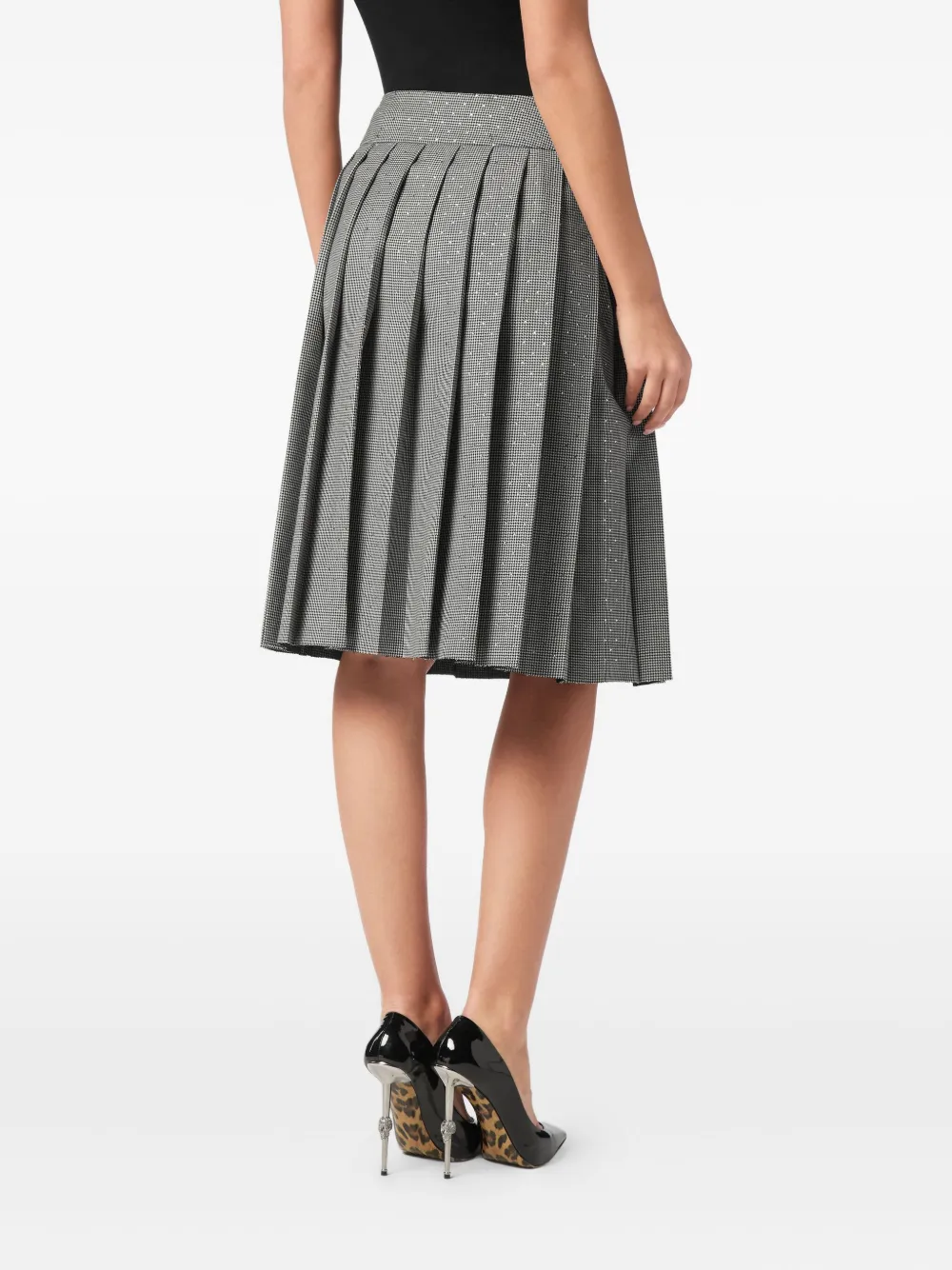 Philipp Plein houndstooth pleated midi skirt Zwart