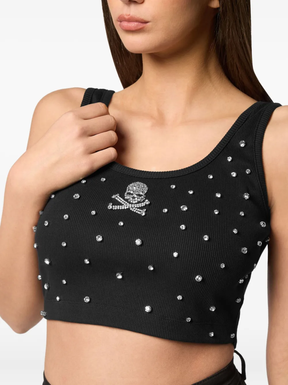 Philipp Plein Top verfraaid met stras Zwart