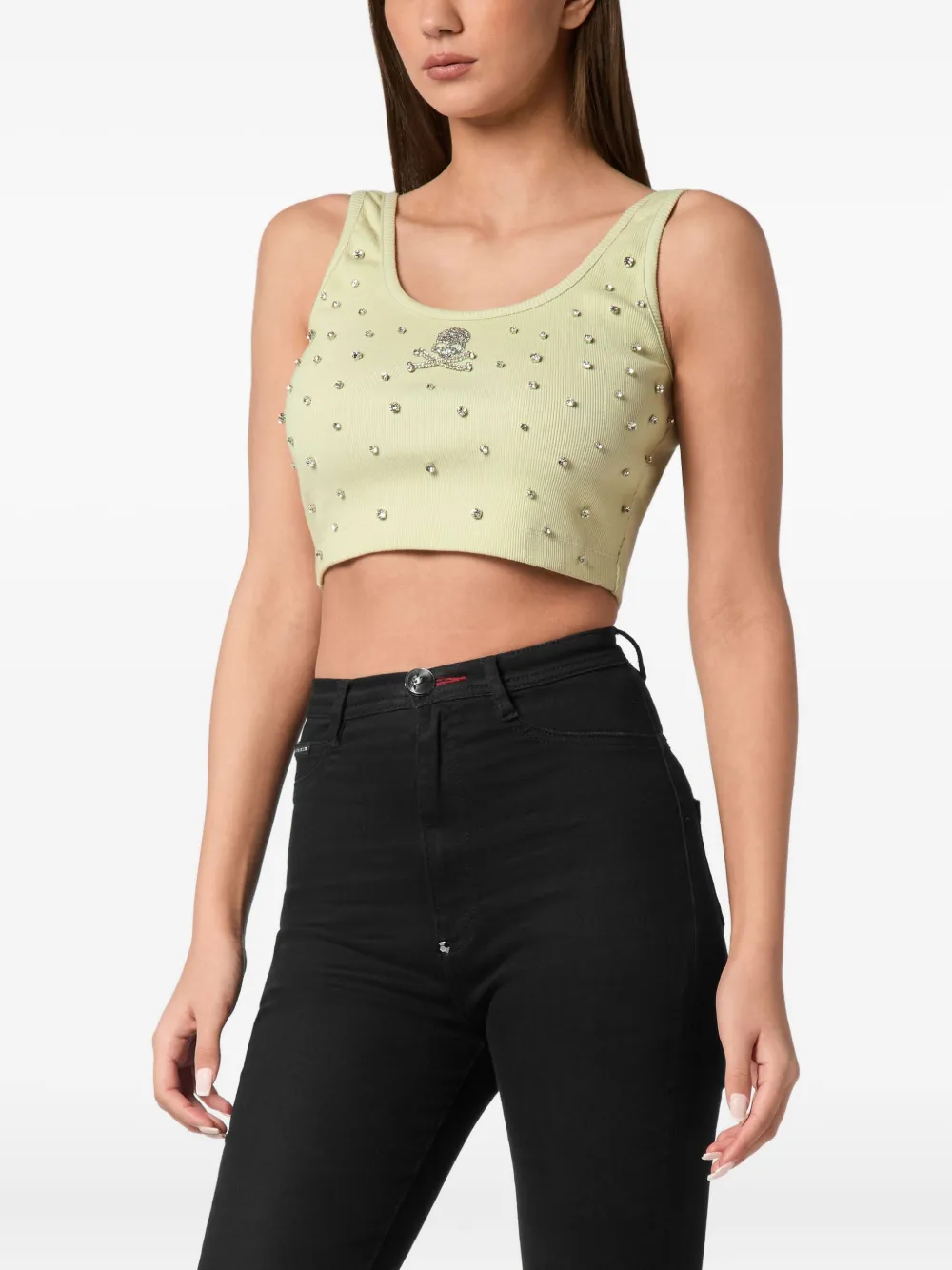 Philipp Plein rhinestone-embellished cropped top Groen
