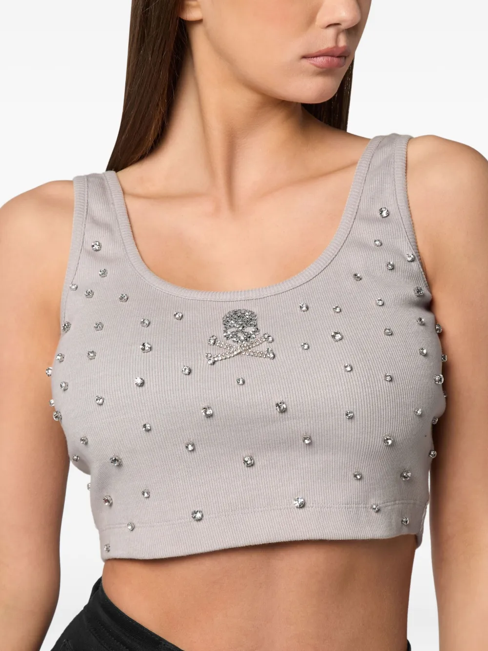 Philipp Plein Top verfraaid met stras Grijs