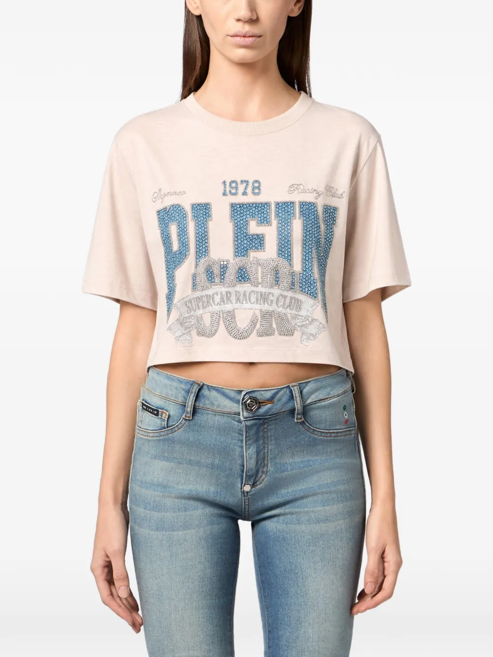 Philipp Plein crystal-embellished cropped T-shirt Wit