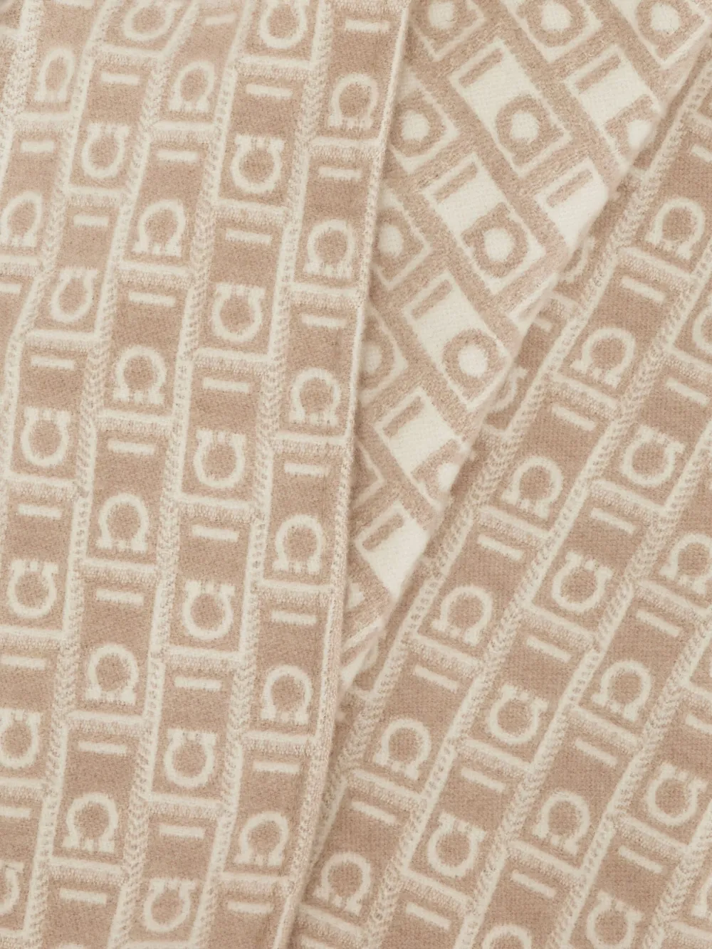 Ferragamo Gancini-pattern Fringed Cape In Neutral