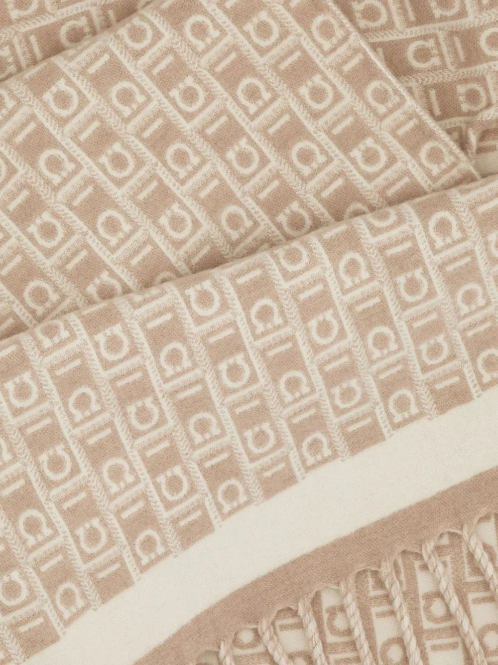 Ferragamo Gancini-pattern Fringed Cape In Neutral