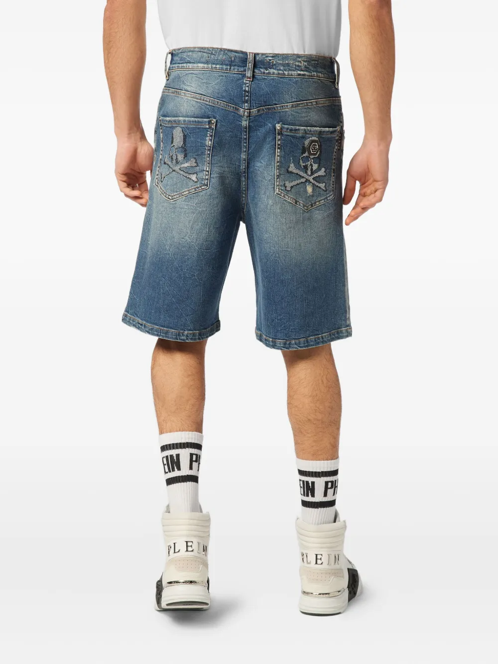 Philipp Plein Formentera Skulls denim shorts Blauw
