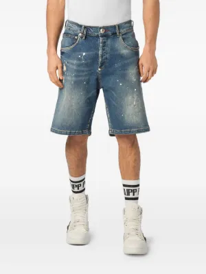 PHILIPP PLEIN デニム ショートパンツ　Sサイズ ゆったりシルエットハイウエストデニムショートパンツ(228404