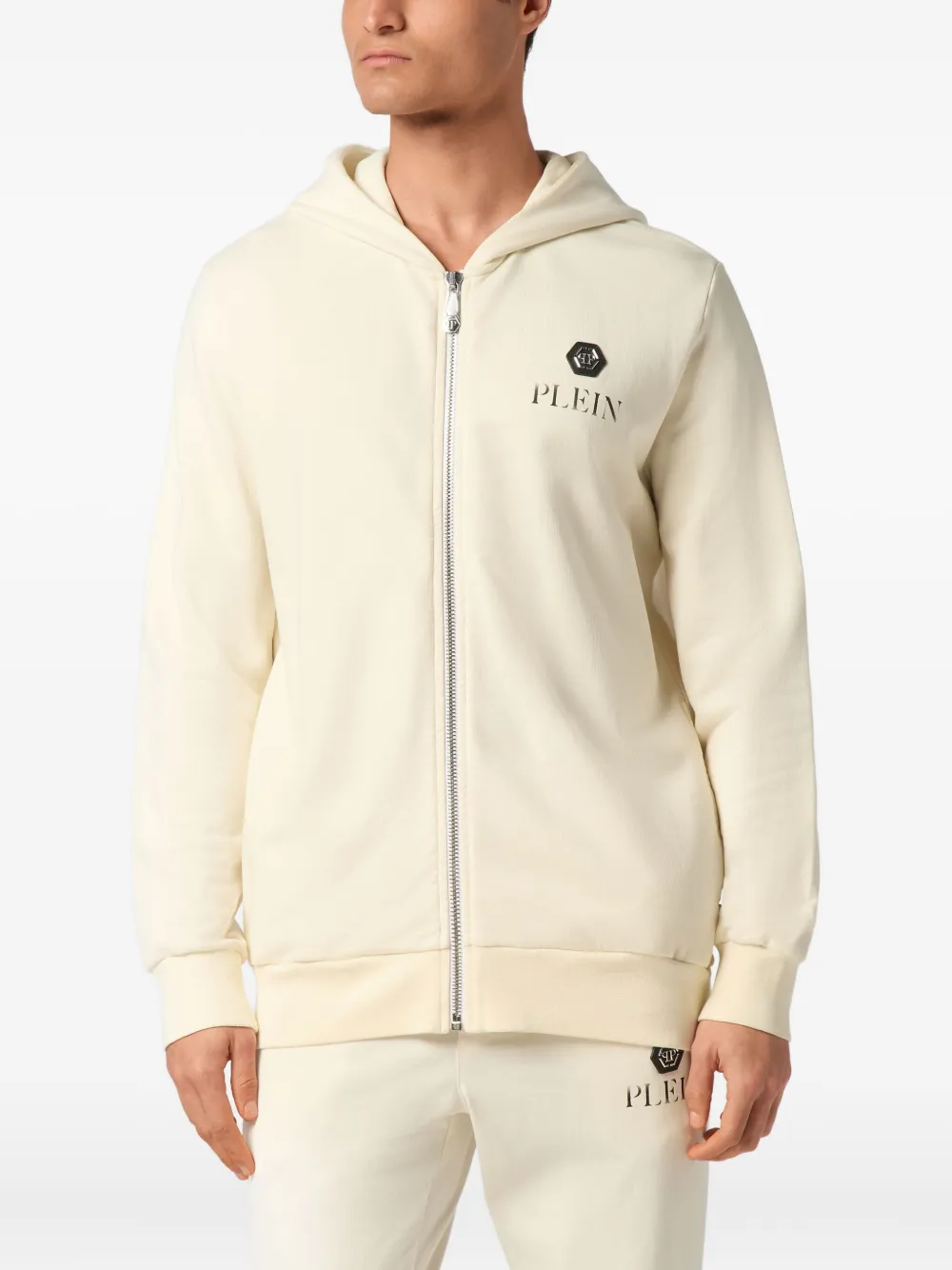 Philipp Plein Basic Plein Old Dye hoodie met rits Wit