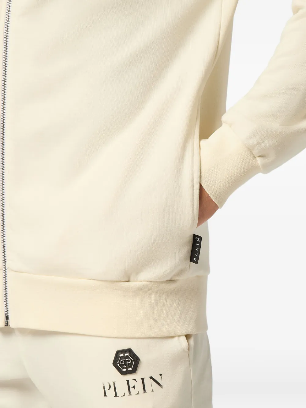 Philipp Plein Basic Plein Old Dye hoodie met rits Wit