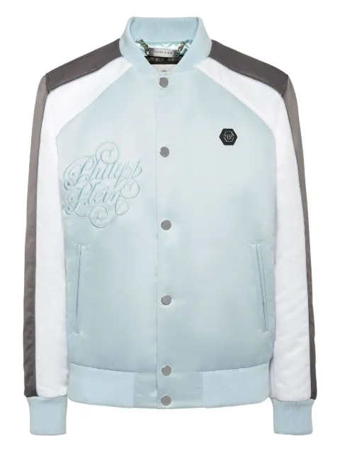 Philipp Plein logo-embroidered satin bomber jacket