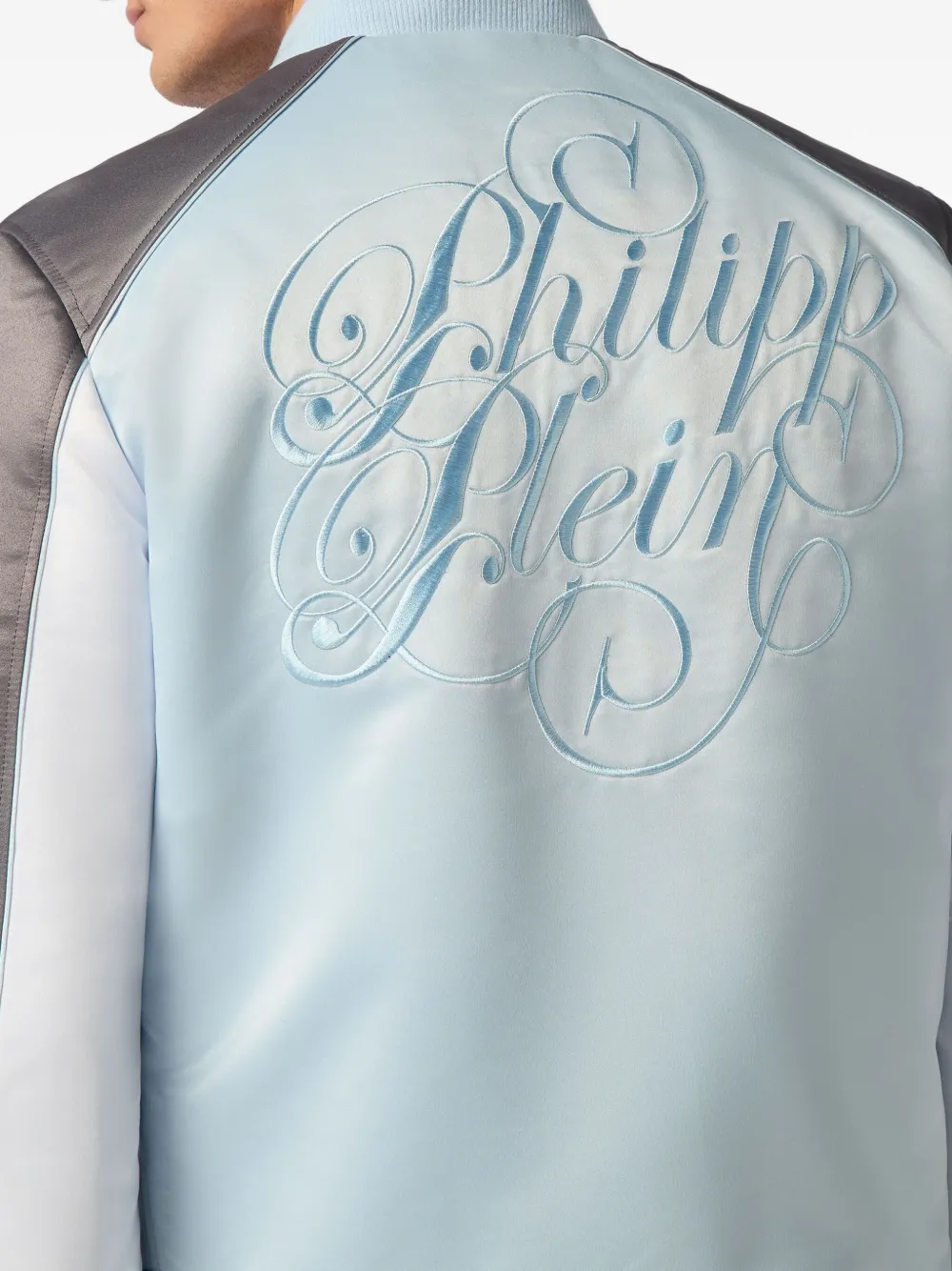 Philipp Plein Satijnen bomberjack met geborduurd logo Blauw